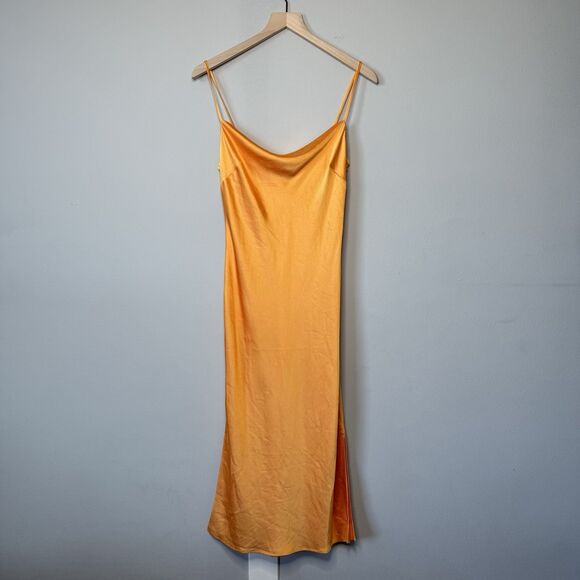 Express Honey Yellow Satin Cowl Neck Midi Slip Dress Size Small - Picture 3 of 7